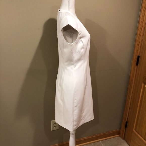 NEW AX Armani Exchange white fitted mini length shift dress mesh piecing size 6 - Picture 4 of 8